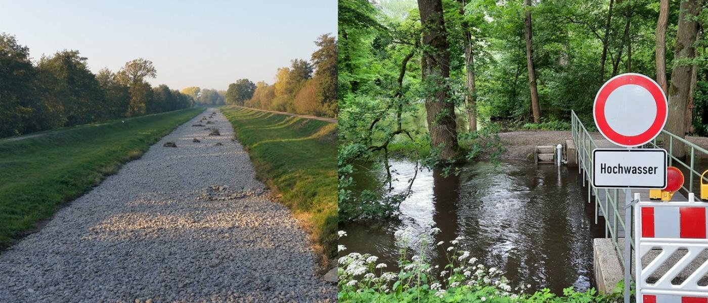 trockenes Flussbett und Hochwasser